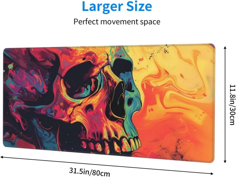 Brecoy Gaming Mouse Pad Desk Pad,Extended Big Mouse Pad,31.5x11.8 Inch Long Computer Keyboard Mouse Mat Mousepad with 3mm Non-Slip Base and Stitched Edge for Gaming and Office… (Watercolor Skull) - Image 2